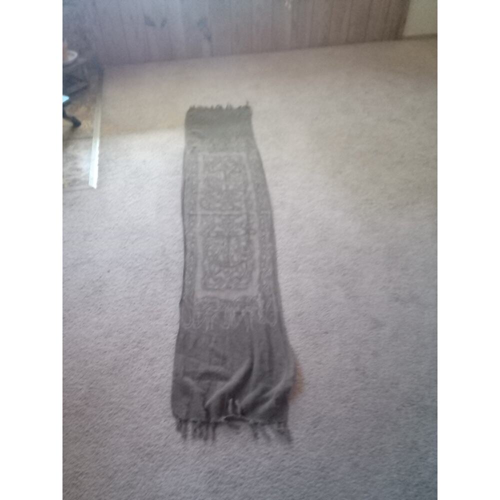 The J Peterman Co Gray Tan Cotton 66x14 Plus Fringe Scarf